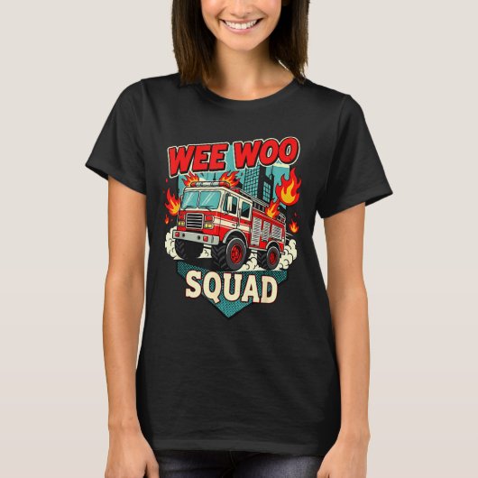 Funny Wee Woo Squad Fire Department Firefighter Fi Tシャツ (正面)