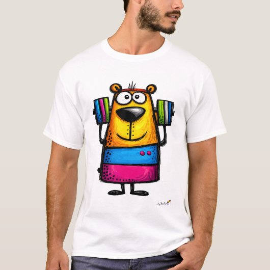 Funny Weightlifting Bear Cartoon T-Shirt Tシャツ (正面)