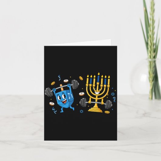 Funny Weightlifting Gym Dreidel Menorah Hanukkah W カード (正面)