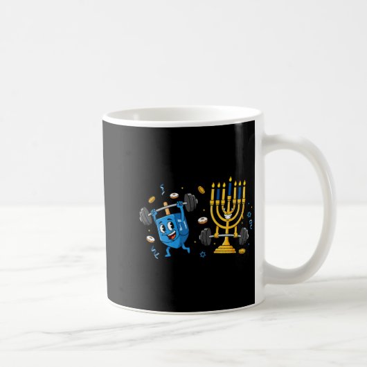 Funny Weightlifting Gym Dreidel Menorah Hanukkah W コーヒーマグカップ (右)