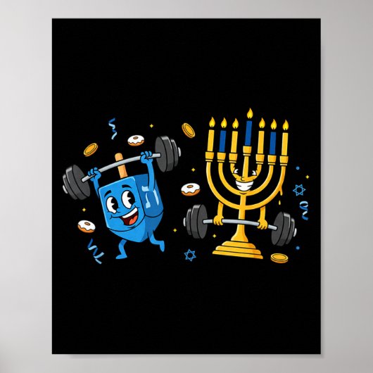 Funny Weightlifting Gym Dreidel Menorah Hanukkah W ポスター (正面)