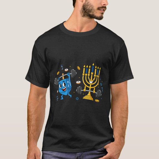 Funny Weightlifting Gym Dreidel Menorah Hanukkah W Tシャツ (正面)