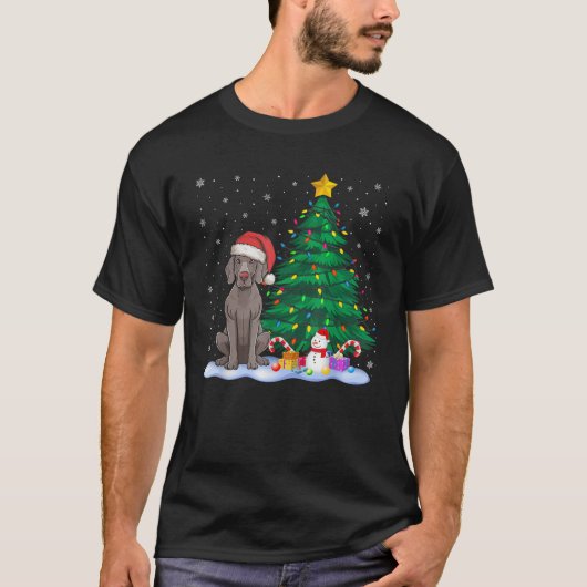 Funny Weimaraner Dog Xmas Tree Lights Reindeer Hat Tシャツ (正面)