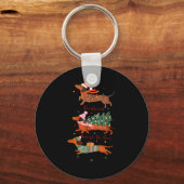 Funny Weiner Dog Dachshund Through The Snow Merry  キーホルダー (正面)