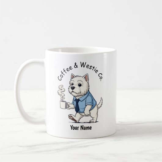 Funny West Highland Whit Dog Business Suit Coffee  コーヒーマグカップ (左)