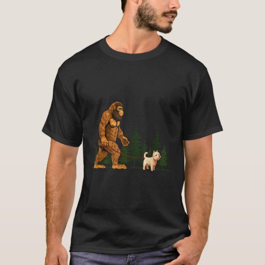 Funny West Highland White Terrier Westie Bigfoot D Tシャツ (正面)
