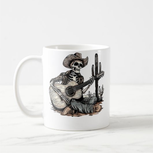 Funny Western Skeleton Cowboy Playing Guitar Count コーヒーマグカップ (左)