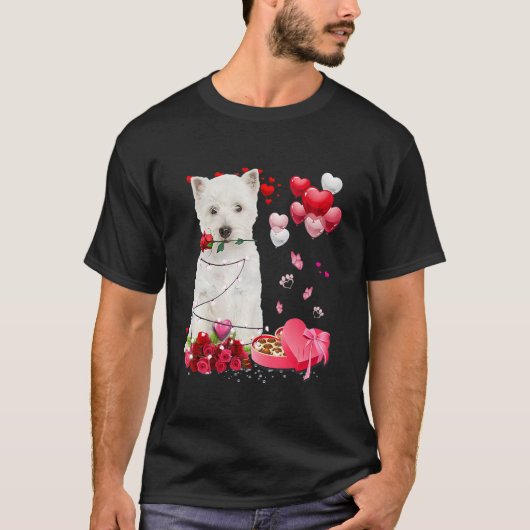 Funny Westie Rose Heart Happy Valentine Day Dog Mo Tシャツ (正面)