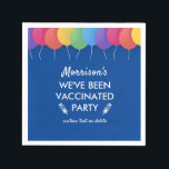 Funny We've Been Covid Vaccinated Party Custom スタンダードカクテルナプキン<br><div class="desc">Celebrate your vaccination with these fun "We've been Vaccinated" paper napkins featuring celebratory balloons and your custom text set against a blue background.  Great for family reunions,  birthday parties or everyday post-covid celebrations.</div>