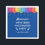 Funny We've Been Covid Vaccinated Party Custom スタンダードカクテルナプキン<br><div class="desc">Celebrate your vaccination with these fun "We've been Vaccinated" paper napkins featuring celebratory balloons and your custom text set against a blue background.  Great for family reunions,  birthday parties or everyday post-covid celebrations.</div>