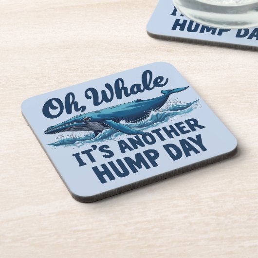 Funny Whale Pun "Oh Whale" Hump Day Design コースター (左側)