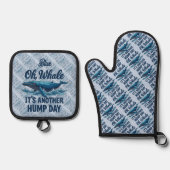 Funny Whale Pun "Oh Whale" Hump Day Design 鍋つかみ&鍋敷きセット (正面)