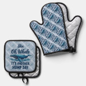Funny Whale Pun "Oh Whale" Hump Day Design 鍋つかみ&鍋敷きセット (正面/裏面)