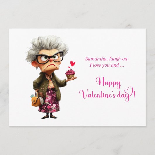 Funny Whimsical Grumpy Lady Valentine Card シーズンカード (正面)