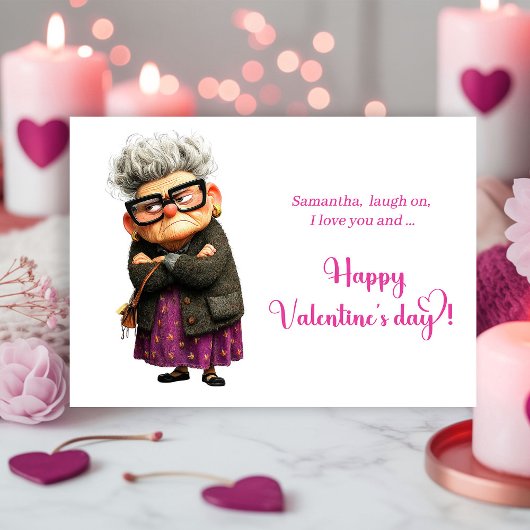 Funny Whimsical Grumpy Lady Valentine’s Day Card シーズンカード