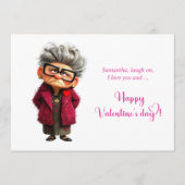 Funny Whimsical Lady Hot Pink Joy Valentine シーズンカード (正面)