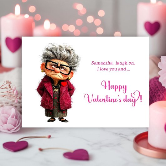 Funny Whimsical Lady Hot Pink Joy Valentine シーズンカード