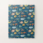 Funny Whimsical Ocean Sea Fish Blue Pattern ジグソーパズル<br><div class="desc">Funny Whimsical Ocean Sea Fish Blue Pattern Puzzle</div>