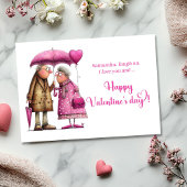 Funny Whimsical Valentine Hot Pink Love Couple シーズンカード