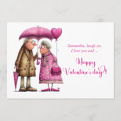 Funny Whimsical Valentine Hot Pink Love Couple シーズンカード (正面)
