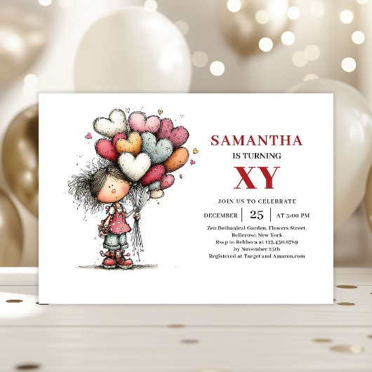 Funny Whimsy Girl Birthday invitation 招待状