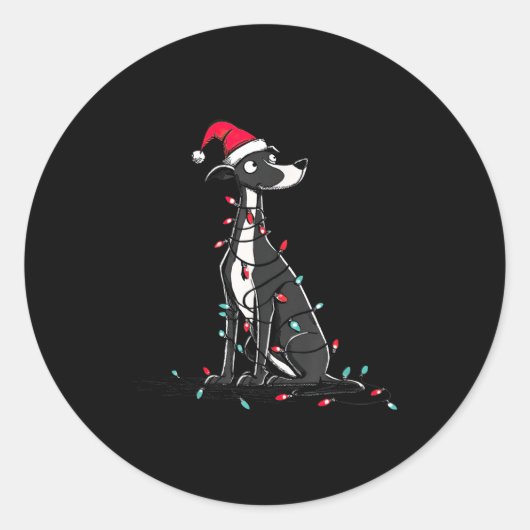 Funny Whippet Christmas Graphics Dog Lights Lover  ラウンドシール (正面)