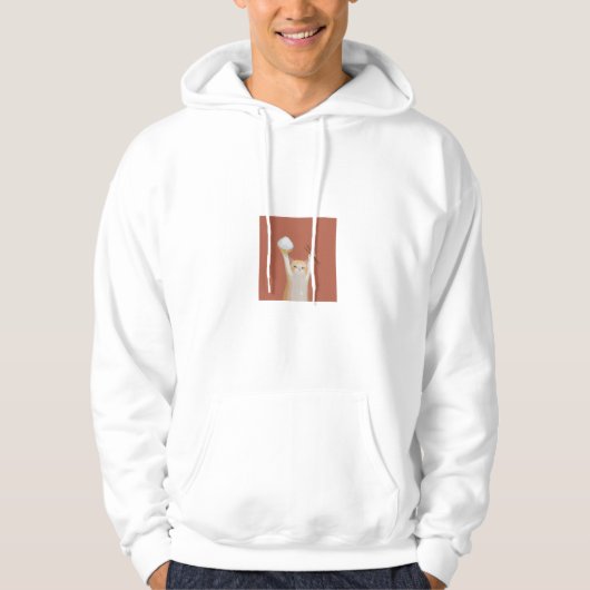 Funny White Cat "Cheers" Back Print Hoodie – Cute パーカ (正面)