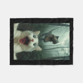 Funny White Cat Selfie With T-rex Dinosaur, Cat Ki フリースブランケット (正面(横))