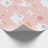 Funny White Ghost Pink With Balloon Halloween ラッピングペーパー (角)