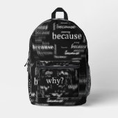 Funny Why Because Text Black Print Cut Sew Bag プリントバックパック (正面)