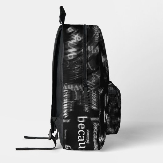 Funny Why Because Text Black Print Cut Sew Bag プリントバックパック (左)