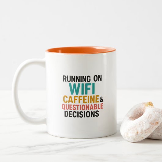 Funny WiFi and Caffeine Quote Coffee Mug ツートーンマグカップ (ドーナツ)
