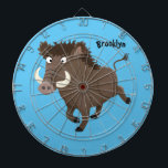 Funny wild boar razorback cartoon illustration ダーツボード<br><div class="desc">This funny brown wild boar is ready to charge. Drawn in cartoon illustration style.</div>