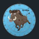 Funny wild boar razorback cartoon illustration ダーツボード<br><div class="desc">This funny brown wild boar is ready to charge. Drawn in cartoon illustration style.</div>