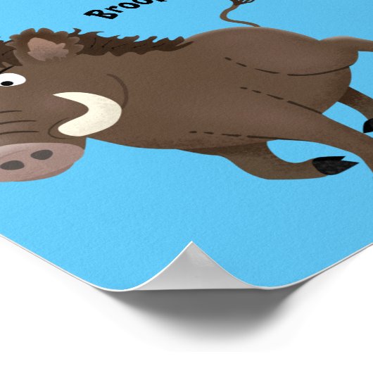 Funny wild boar razorback cartoon illustration ポスター (角)