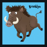 Funny wild boar razorback cartoon illustration ポスター<br><div class="desc">This funny brown wild boar is ready to charge. Drawn in cartoon illustration style.</div>