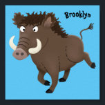 Funny wild boar razorback cartoon illustration ポスター<br><div class="desc">This funny brown wild boar is ready to charge. Drawn in cartoon illustration style.</div>