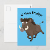 Funny wild boar razorback cartoon illustration ポストカード (正面/裏面)