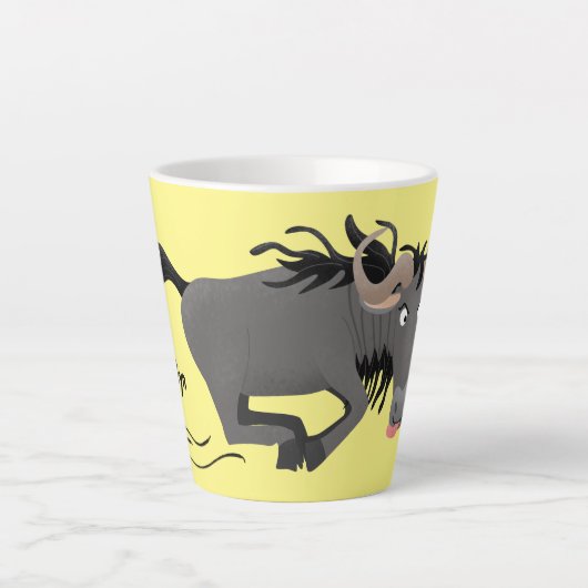 Funny wildebeest running cartoon illustration カフェラテマグ (正面)