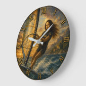 Funny Windsurfing Mona Lisa Sailing Ocean Gift ラージ壁時計 (傾斜)