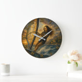 Funny Windsurfing Mona Lisa Sailing Ocean Gift ラージ壁時計 (ホーム)