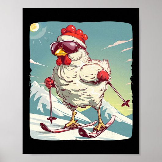 Funny Winter Chicken With Cross-country Skiing Sho ポスター (正面)