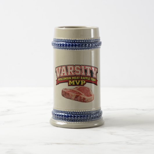 Funny Wisconsin Meat Raffle Varsity Team MVP  ビールジョッキ (中央)
