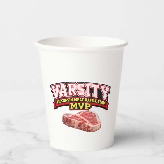 Funny Wisconsin Meat Raffle Varsity Team MVP  紙コップ (正面)
