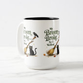 Funny Witch Broom Broke Black Cat Halloween ツートーンマグカップ (正面左)