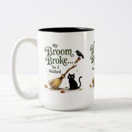 Funny Witch Broom Broke Black Cat Halloween ツートーンマグカップ