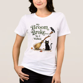 Funny Witch Broom Broke Black Cat Halloween トライブレンドTシャツ