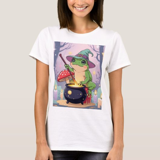 Funny Witch Frog Women T-Shirt – Pastel Frog Tシャツ (正面)