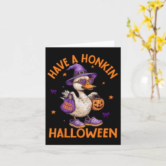 Funny Witch Goose Have A Honkin Halloween Silly Go カード (黄色い花)