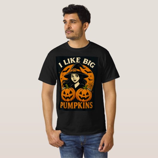 Funny Witch “I Like Big Pumpkins” Art Tシャツ (正面フル)
